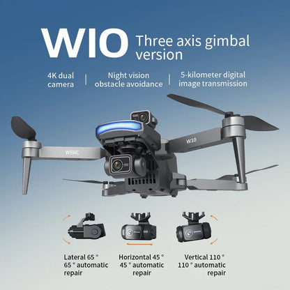 Drone W10 with 4.5 Inch Screen 3-Axis Anti-shake Gimbal Drones 4K Aerial Brushless RC Quadcopter 5G GPS 8K HD Cameras EIS Dron