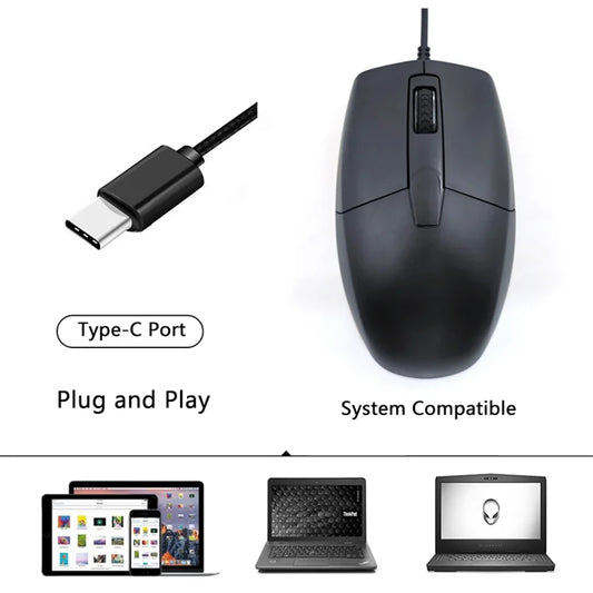 Wired Type-C Mouse Plug And Play System Compatible Light Weight Portable Low Noise Button Office Use Mause Business Office Mice