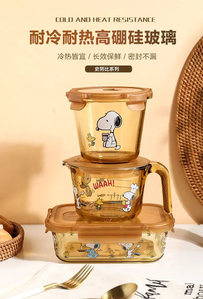Snoopy Multi-Layer Stainless Steel Lunch Box Tinted Glass Food Portable Thermal Lunchbox Picnic Office Kids Workers School Bento