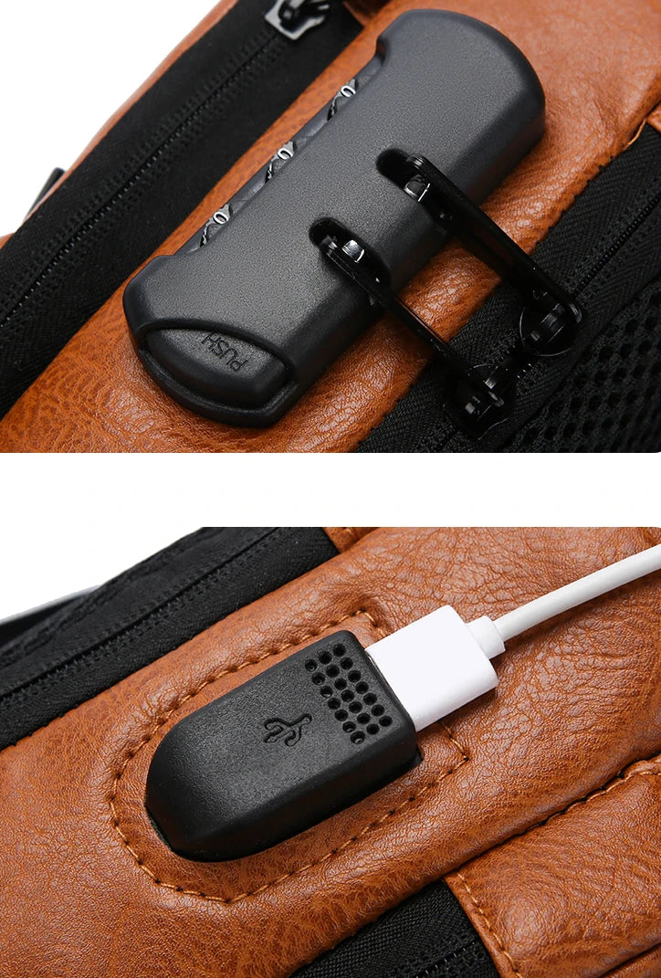 Men's Multifunction Anti-theft USB Chest Bag, Sling Shoulder Bag, Password Lock Crossbody Bag Suitable for Cycling