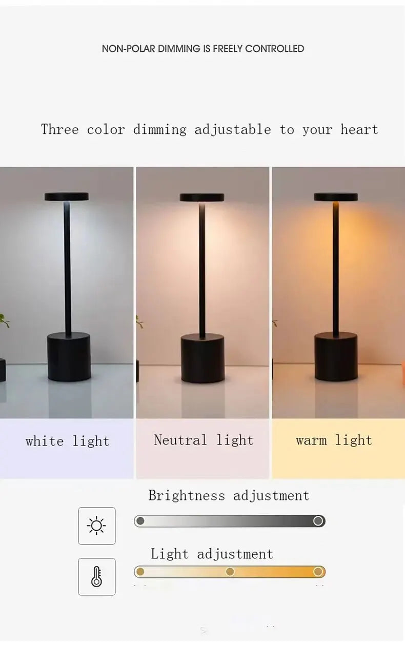Aluminum Alloy Decorative Table Lamp LED Waterproof Rechargeable Night Light Touch Dimming Bar Living Room Reading Camp Light