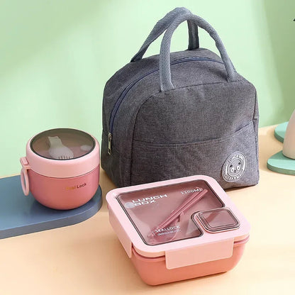 850/1100ml Portable Lunch Box Outdoor Picnic Bento Box with Soup Bowl Tableware Thermal Bag Microwavable Heating Meal Box