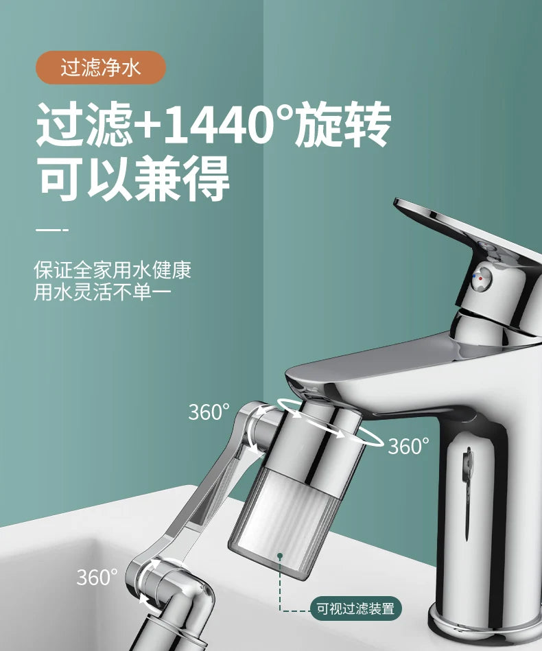 New Kitchen Faucet Extender with Filter 2 Modes Metal Universal Swivel Bubbler Nozzle 1440° Rotate Filtered Faucet Extension