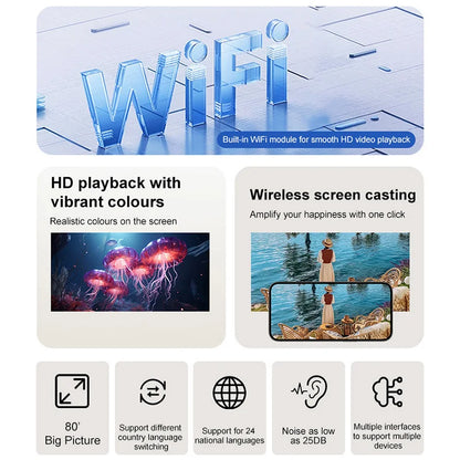 HY200 Portable Projector 1080P, 270° Adjustable Angle, Movie Projector for Phone/Laptop/TV Box, Speaker & HDMI/USB Input