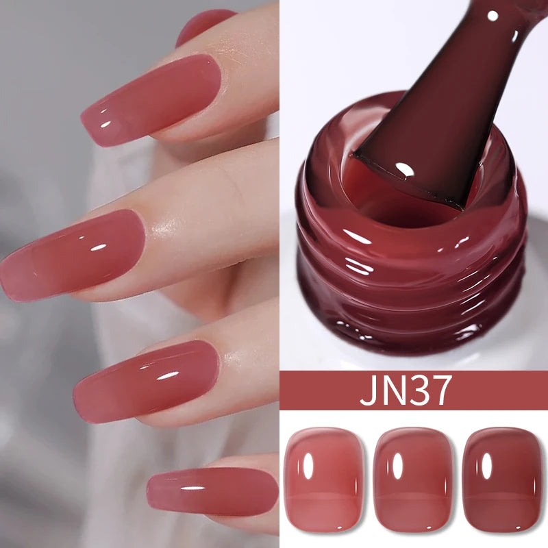 BORN PRETTY 10ml Wine Red Glitter Jelly Nude Gel Nail Polish Soak Off Translucent Color UV Light Cure for Nail Art DIY at Home