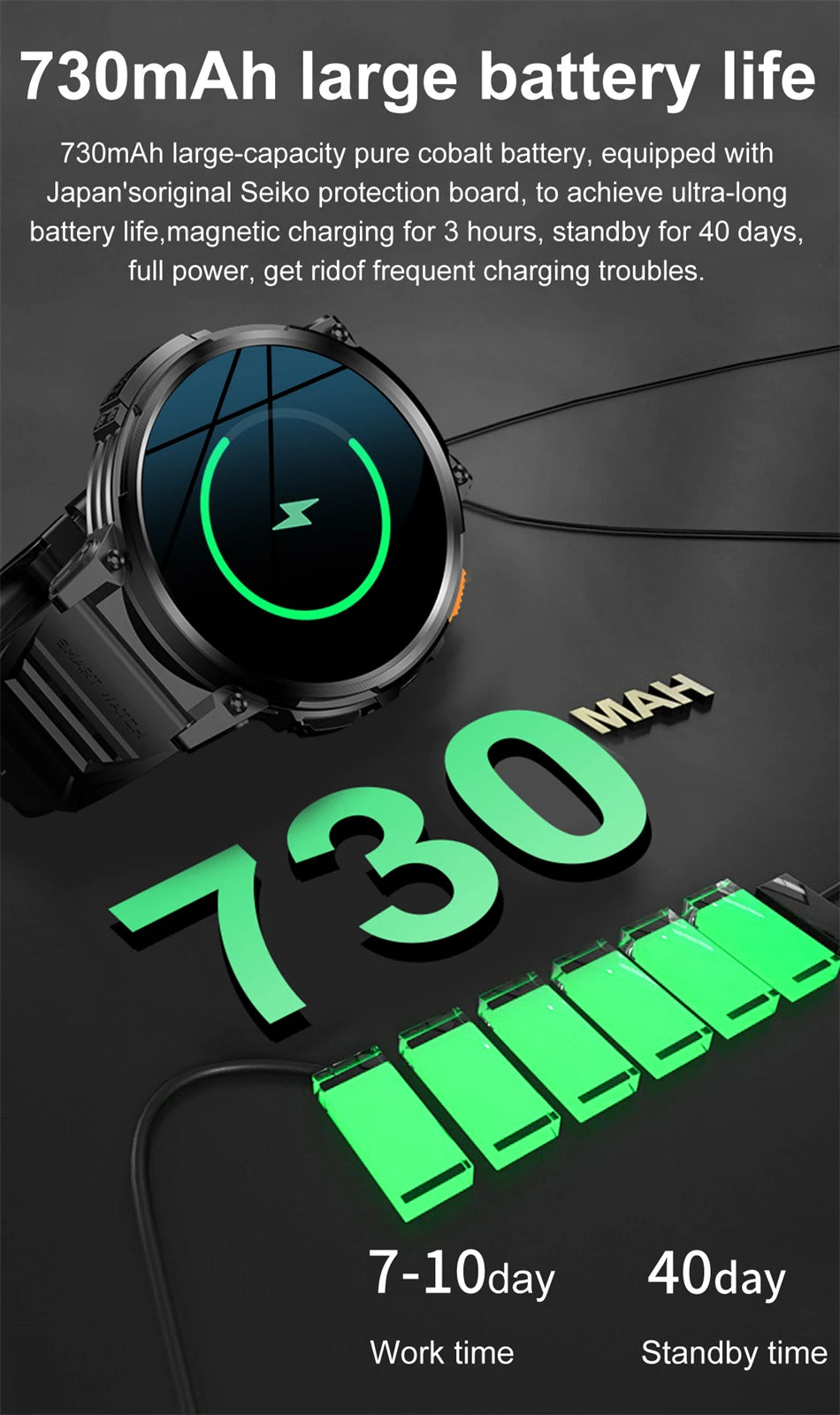 LIGE 1.85"HD Screen Outdoor Sport Smartwatch Men Heart Rate Flashlight Watch 730mAh Battery Waterproof Wireless Call Smart Watch