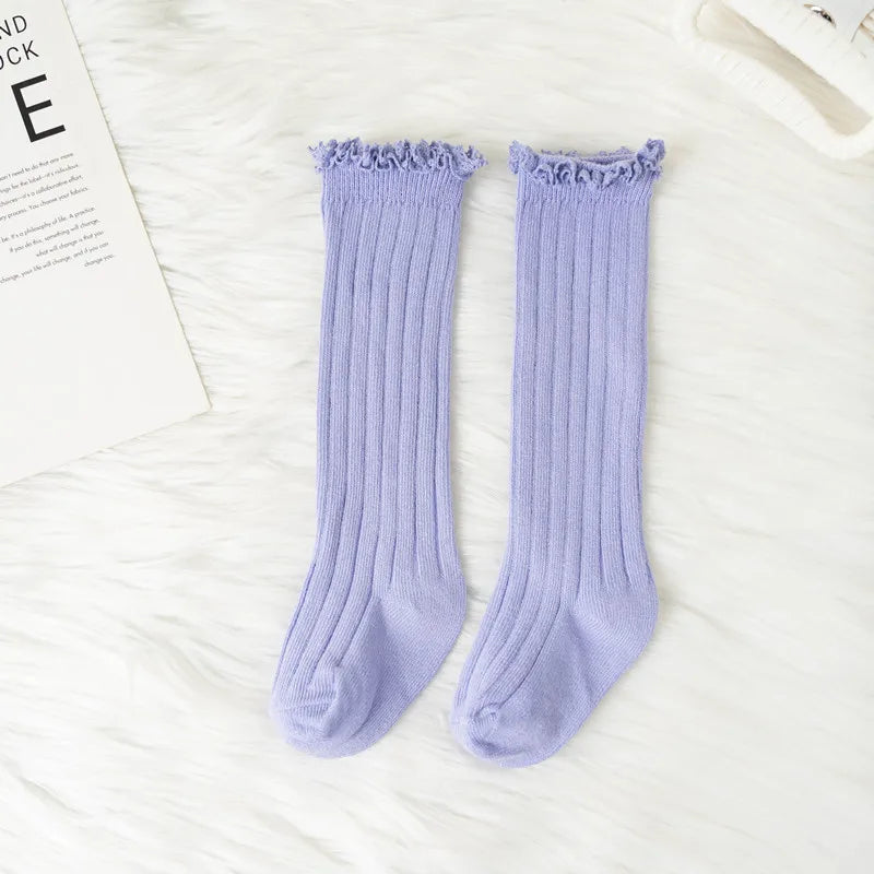 Ruffle Kids Knee High Socks Baby Girls Toddlers Long Soft Cotton Sock Lace Flower Children School Uniform Socks For 0-8 Years