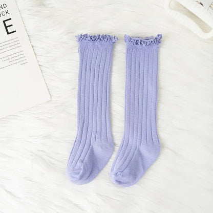 Ruffle Kids Knee High Socks Baby Girls Toddlers Long Soft Cotton Sock Lace Flower Children School Uniform Socks For 0-8 Years