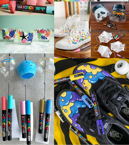 Japan Uni POSCA Marker Pen Set Acrylic Graffiti Drawing Permanent Waterproof Children's Drawing PC-3M/1M/5M Fabric Art Supplies