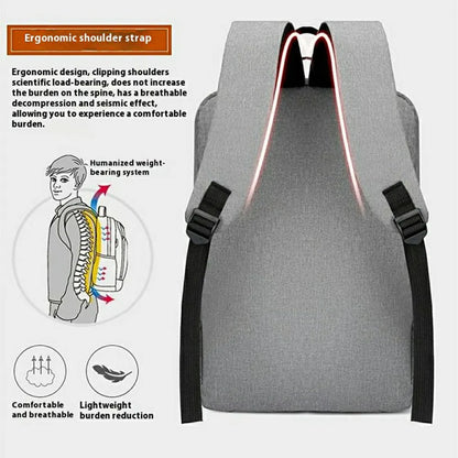 Business Laptop Backpack Men Travel Daypack Waterproof Oxford Cloth School Bag with USB Charging Port - Grey