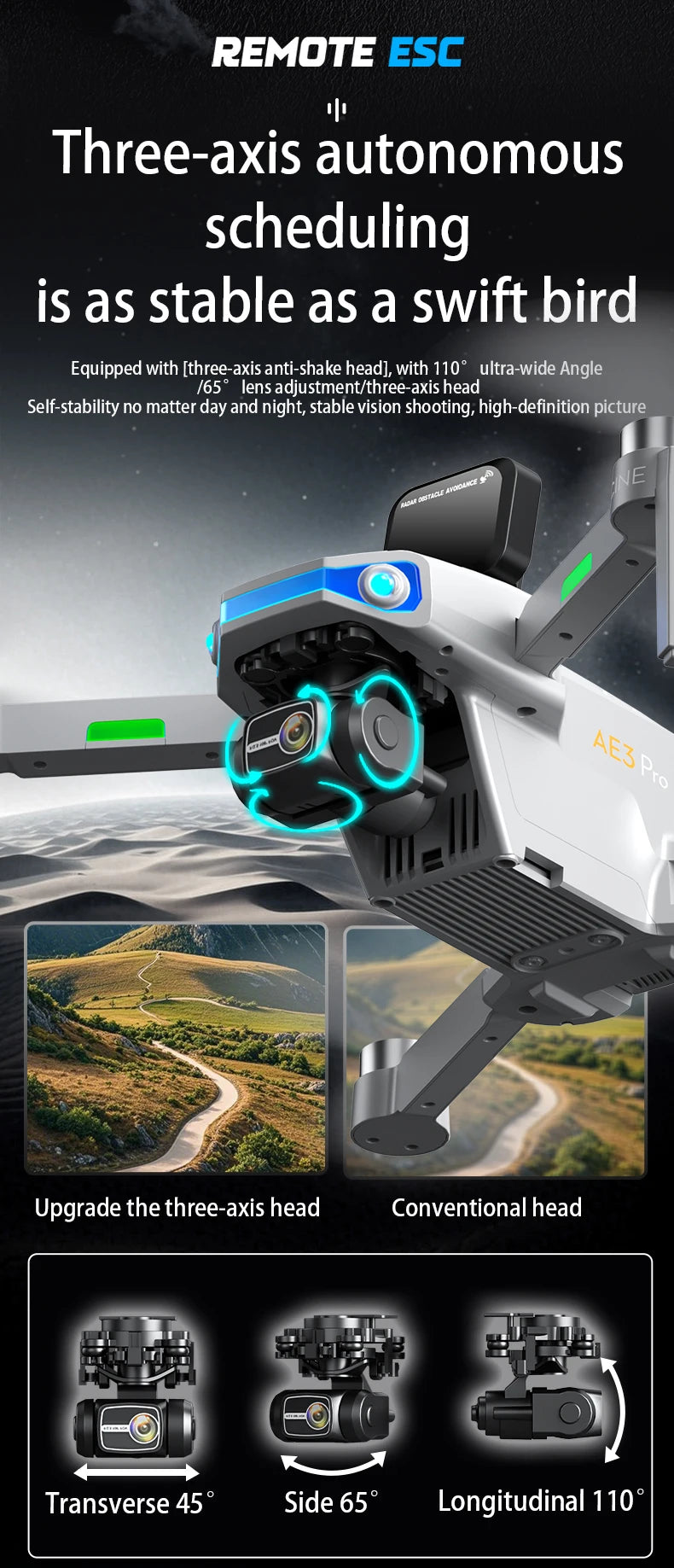 Drone professionnel AE3 Pro Max avec écran 360 ° Évitement d'obstacles sans brosse 8K double caméra 3 axes cardan quadrirotor FP