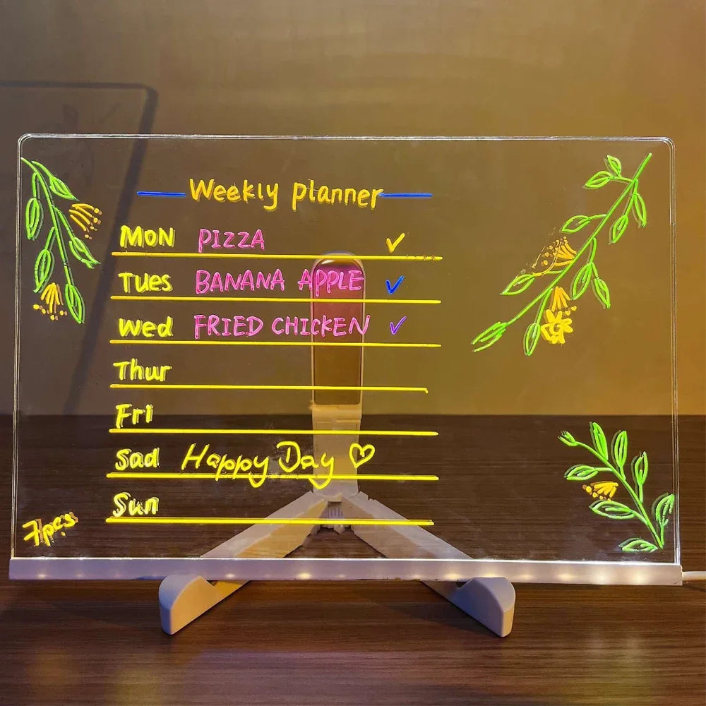 LED Note Board Night Light With Colorful 7 Pens DIY Acrylic Message Board Erasable Painting Drawing Board For Kids Birthday Gift