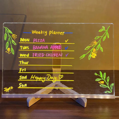 LED Note Board Night Light With Colorful 7 Pens DIY Acrylic Message Board Erasable Painting Drawing Board For Kids Birthday Gift