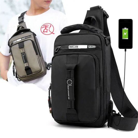 Anti-theft Chest Shoulder Bag Men's Sling Crossbody Bag Messenger Backpack USB Port Bag