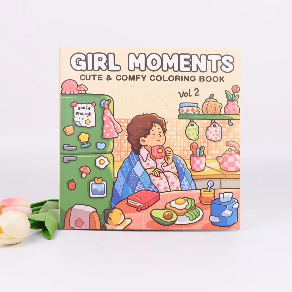 Girl Moments: Vol. 2 Coloring Book for Adults and Teens Featuring Cute Cozy Daily Activities for Relaxation