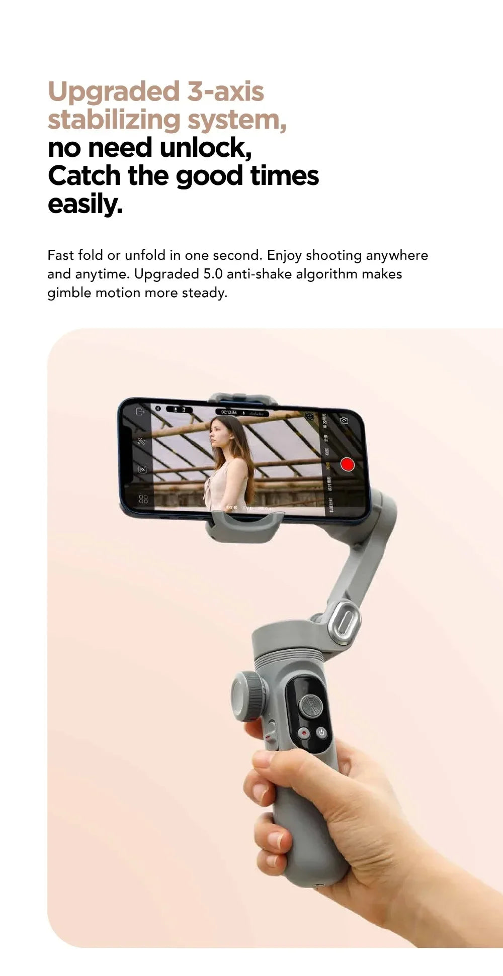 3-Axis Handheld Stabilizer Wireless Charger LED Display Light Focusing Wheel for iOS Android Phones Smart X Pro Universal Joint