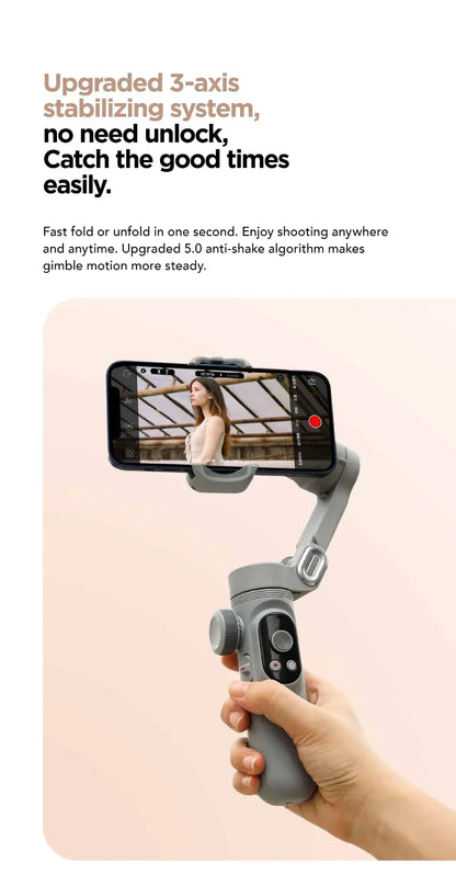 3-Axis Handheld Stabilizer Wireless Charger LED Display Light Focusing Wheel for iOS Android Phones Smart X Pro Universal Joint