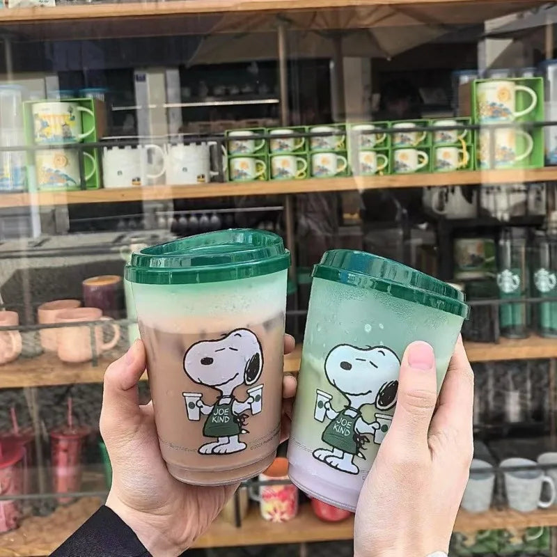 Snoopy Coffee Cup Anime Summer Cold Drinks with Lid Drinkware for Iced Coffee Milk Beer Portable Plastic Cup Kids Milk Cup Gift