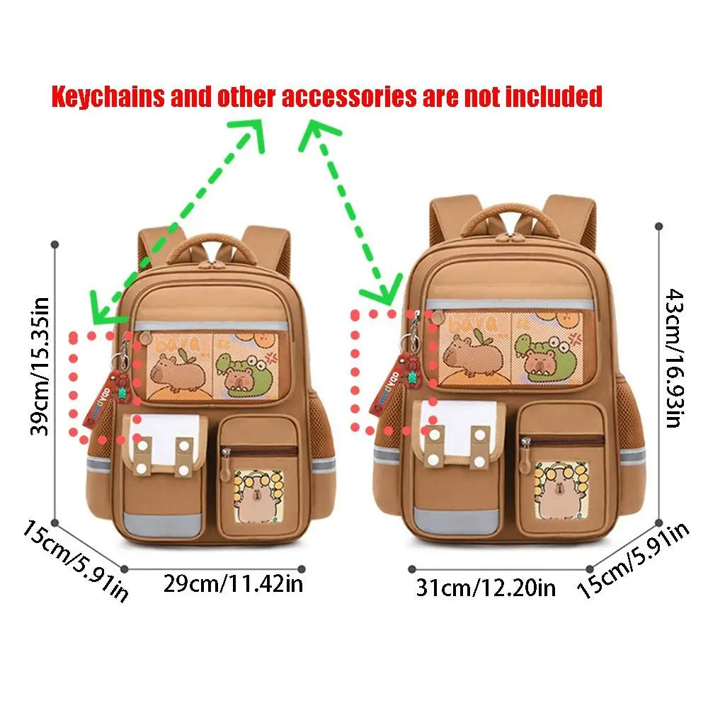 Multi-Compartment Capybara Backpack Waterproof Oxford Cloth Cartoon Animal School Bag Lightweight with Reflective Strip