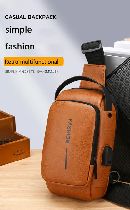 Men's Multifunction Anti-theft USB Chest Bag, Sling Shoulder Bag, Password Lock Crossbody Bag Suitable for Cycling