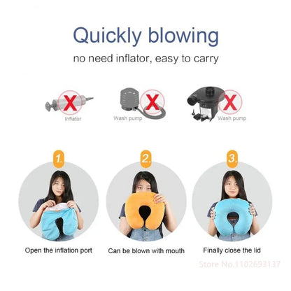 1PC U-shaped Travel Pillow Portable Lazy Inflatable Neck Cervical Support Short Plush Office Sleep Essentials