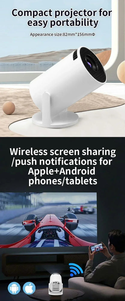 HY200 1080P Portable Projector, 270° Adjustable for Home Theater, Supports Smartphone/Tablet/PC Connection