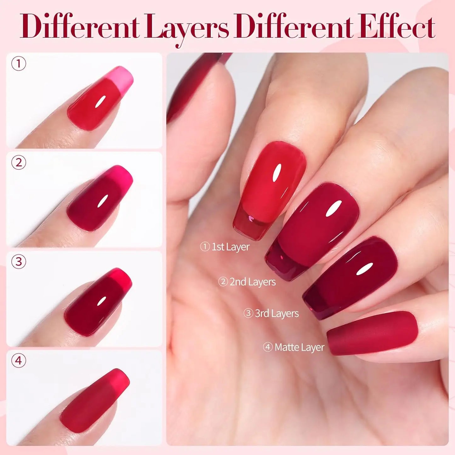 BORN PRETTY 10ml Wine Red Glitter Jelly Nude Gel Nail Polish Soak Off Translucent Color UV Light Cure for Nail Art DIY at Home