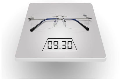 Men's Anti Blue Light Blocking Reading Glasses Cut Frameless Metal HD Lens Eyewear Women Prescription Presbyopic Glasses +400