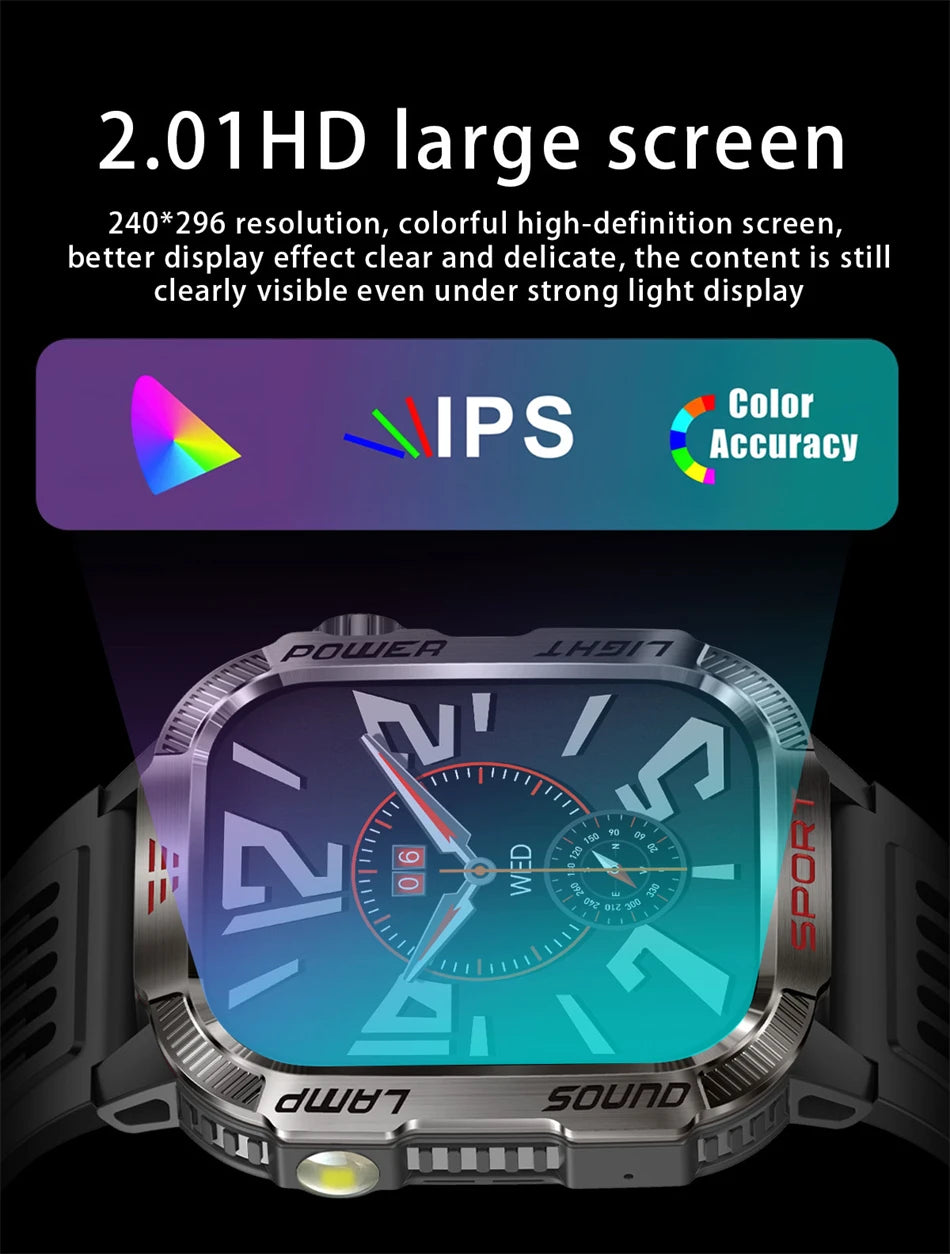 New Military GPS Smart Watch Men Flashlight Compass Waterproof 600mAh Battery Outdoor Sport Tracker Bluetooth Call Smartwatch