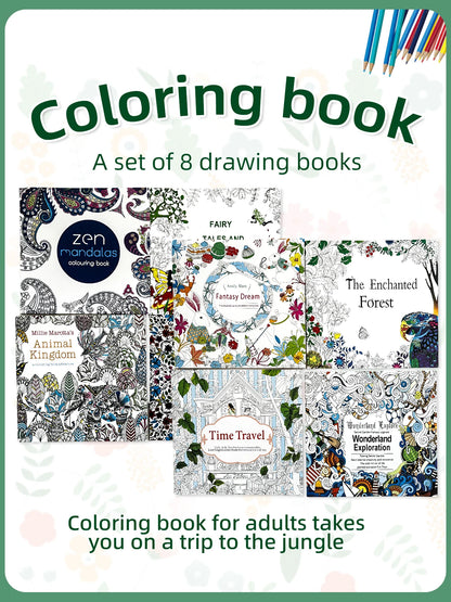 1 set of eight 24-page mandala flower coloring books for children and adult graffiti drawings