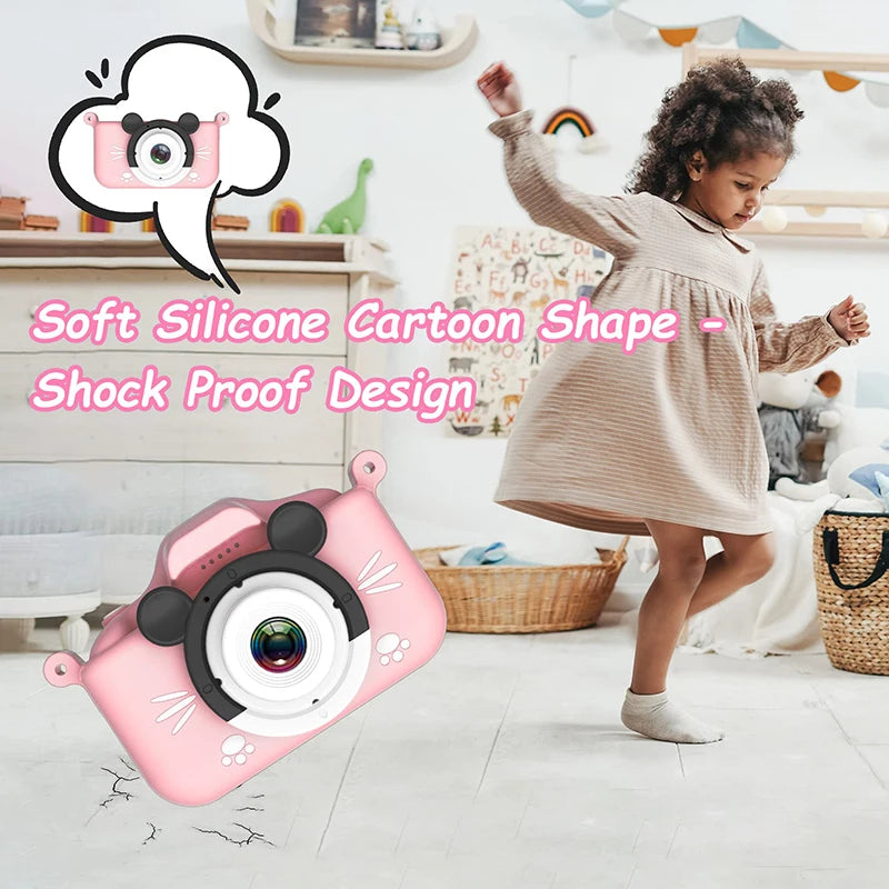 Kids Camera HD Digital Video Toddler Camera with Silicone Cover Portable Toy with 32 GB SD Card for Girl Christmas Birthday Gift