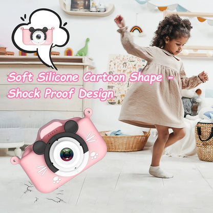 Kids Camera HD Digital Video Toddler Camera with Silicone Cover Portable Toy with 32 GB SD Card for Girl Christmas Birthday Gift