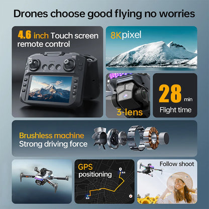 2025 New D27 Drone with Screen Remote Control Professional 8k Camera Four-Axis Aerial Photography 5G WIFI GPS FPV Dron RC 5000M