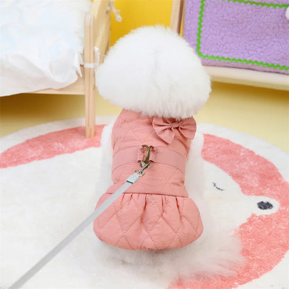 Pet Apparel Cat Dog Autumn Winter Thickness Warm Bow Princess Dress Suitable for Small Medium Dog Costume