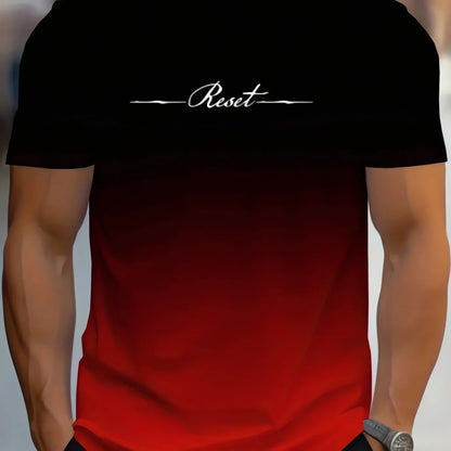Alphabet Print Gradient Crew Neck Short Sleeve T-shirt For Men, Casual Summer T-Shirt For Daily Wear And Vacation Resorts