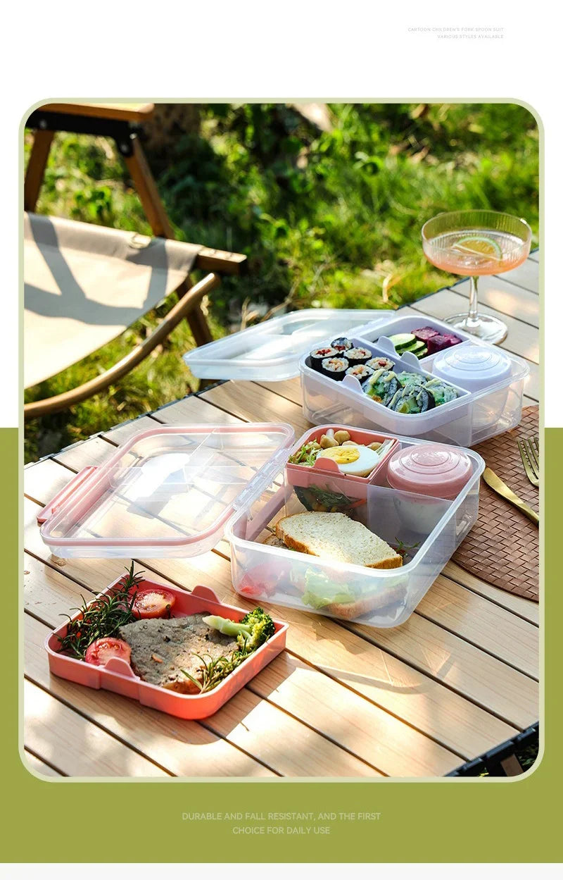 Portable Handle design Double layer Lunch box Compartment Bento Boxes Students Toddler Bento Containers Outdoor Salad Picnic box