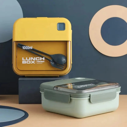 Portable Lunch Box Grid Children Student Office Bento Box with Fork Spoon Leakproof Microwavable Prevent School Food Storage Box