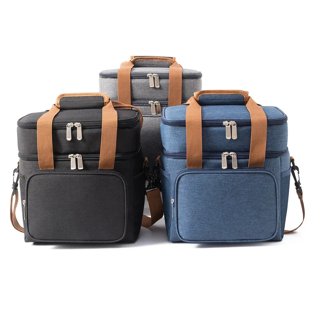 Picnic Cooler Bags Thermal Lunch Box Bag Double Layer Outdoor Camping Food Drink Ice Insulated Case Travel Storage Bags