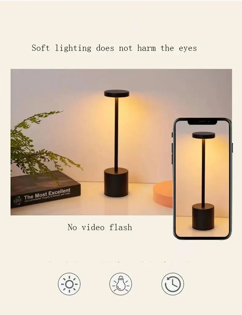 Aluminum Alloy Decorative Table Lamp LED Waterproof Rechargeable Night Light Touch Dimming Bar Living Room Reading Camp Light
