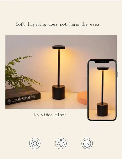 Aluminum Alloy Decorative Table Lamp LED Waterproof Rechargeable Night Light Touch Dimming Bar Living Room Reading Camp Light