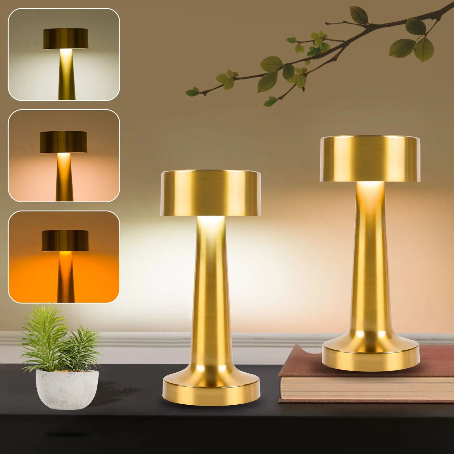 LED Table Light 3 Color Modes Retro Coffee Table Lamp with Touch Control Mushroom & Dumbbell Styles Sensor Rechargeable Night