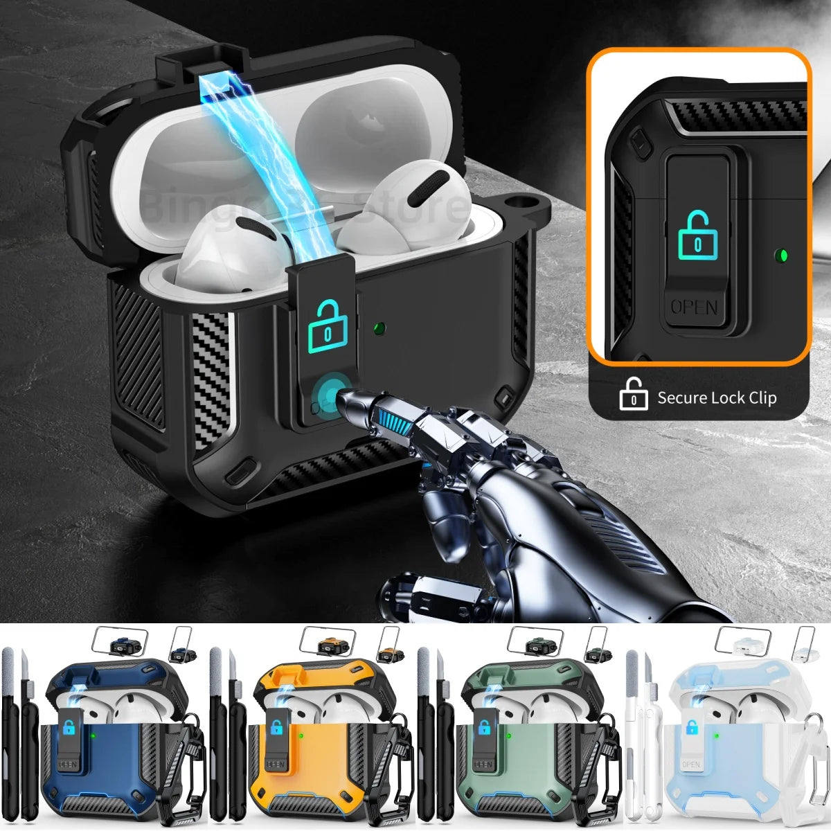 For AirPods 4 Generation Case Cover with Phone Holder Shockproof Hard Shell Protective Case with Cleaner Kt for AirPods Pro/Pro2