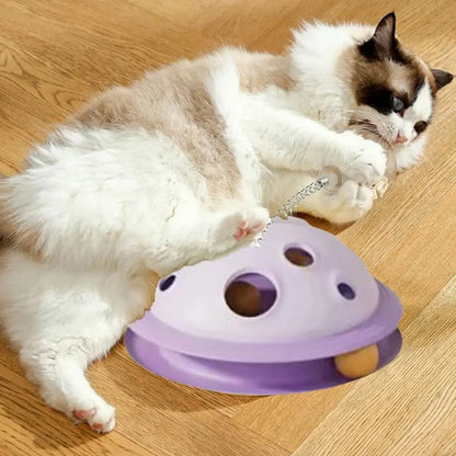 Plastic Cat Leaking Food Ball Detachable Interactive Cat Turntable Toy with Spring Rod Cat Track Kitten Playing Balls Toy