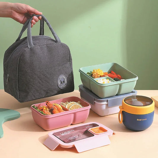 850/1100ml Portable Lunch Box Outdoor Picnic Bento Box with Soup Bowl Tableware Thermal Bag Microwavable Heating Meal Box