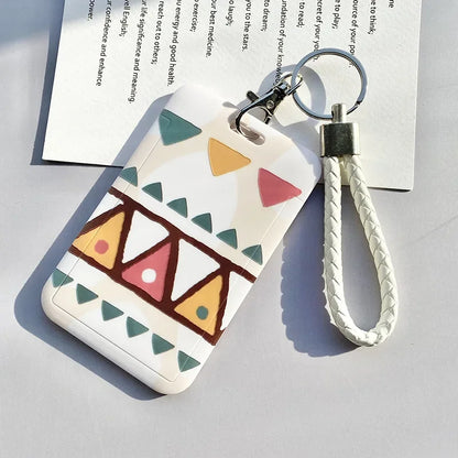 Student Identity Badge Card Cover with Neck Strap Bag Geometric Women Men Work Badge Bus Credit Card ID Holder Bags with Lanyard