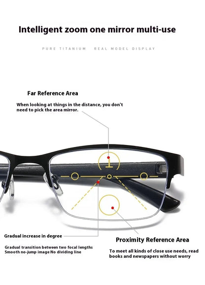 Metal Frame Far Sighted Eyeglasses with Sunshades Smart Photochromic Multifocal Reading Glasses Men Business Presbyopia Eyewear