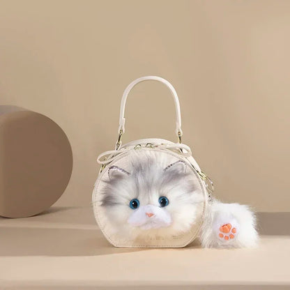 Fashion Cute Plush Cat Shoulder Bags 2025 New Trend High Quality Pu Zipper Niche Simplicity Sewing Thread Crossbody Bags