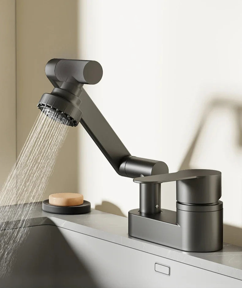 Basin Faucet Bathroom Double Hole Cold and Hot Water Tap Toilet Second Gear Sink 360° Rotating Water Mixing Valve Accessories