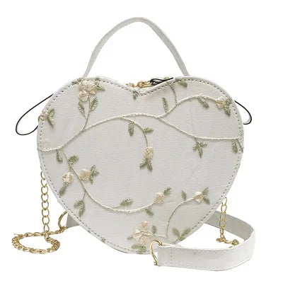 Sweet Lace Round Handbags High Quality PU Leather Women Crossbody Bags for Women 2025 Small Fresh Flower Chain Shoulder