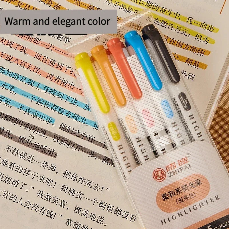 5 Colors/box Double Headed Highlighter Pen Set Fluorescent Drawing Markers Highlighters Pens Art Japanese Cute Pastel Stationery